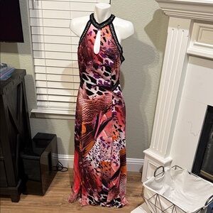 Venus Multicolor Halter Maxi Dress - L